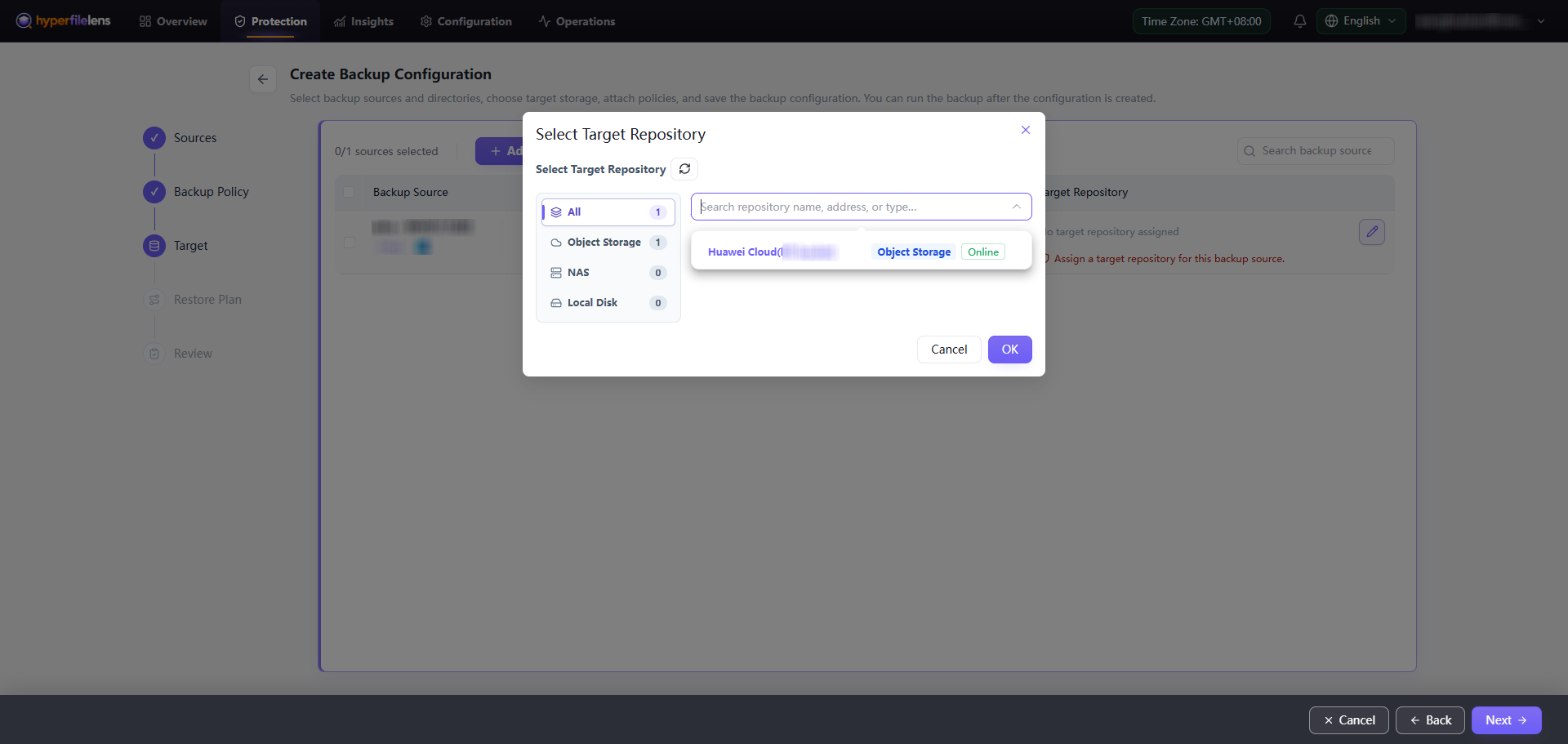 Select the created and online Huawei Cloud repository with the account and repository name blurred